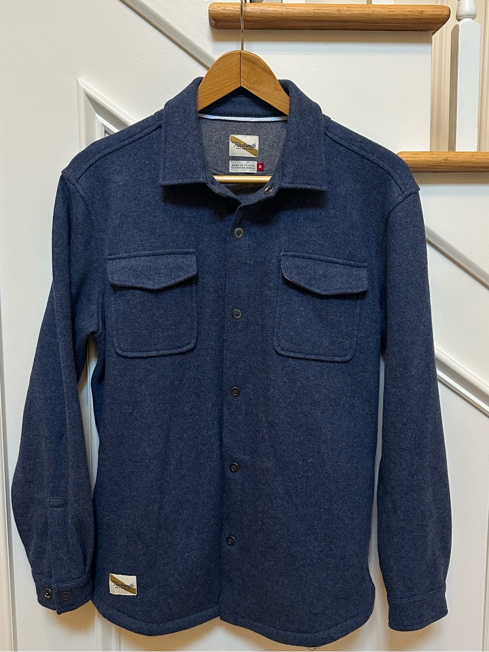 Tracksmith Shirt Mens M Blue New England Overshirt Wool Blend Flannel